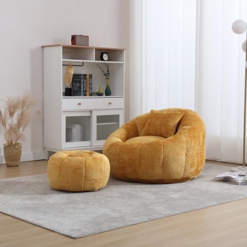 Oversized Round Bean Bag Chair with Ottoman & Pillow K833