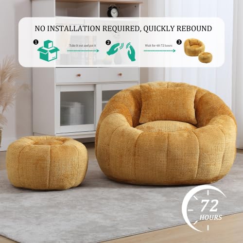 Oversized Round Bean Bag Chair with Ottoman & Pillow K833