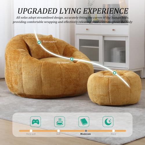 Oversized Round Bean Bag Chair with Ottoman & Pillow K833