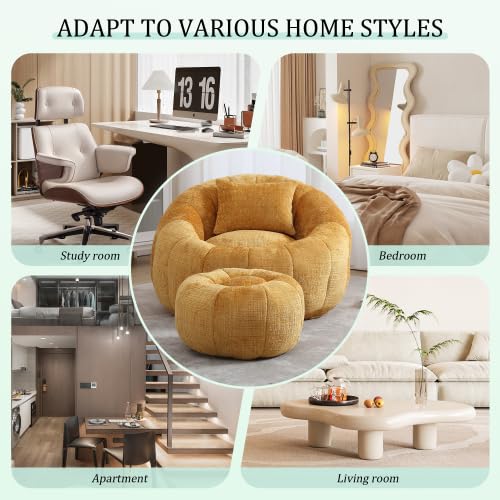 Oversized Round Bean Bag Chair with Ottoman & Pillow K833