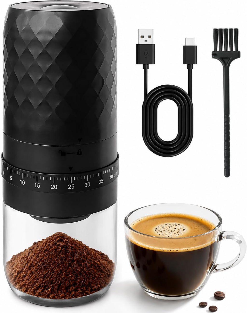 Portable Electric Coffee Grinder with 40 Adjustable Settings E530