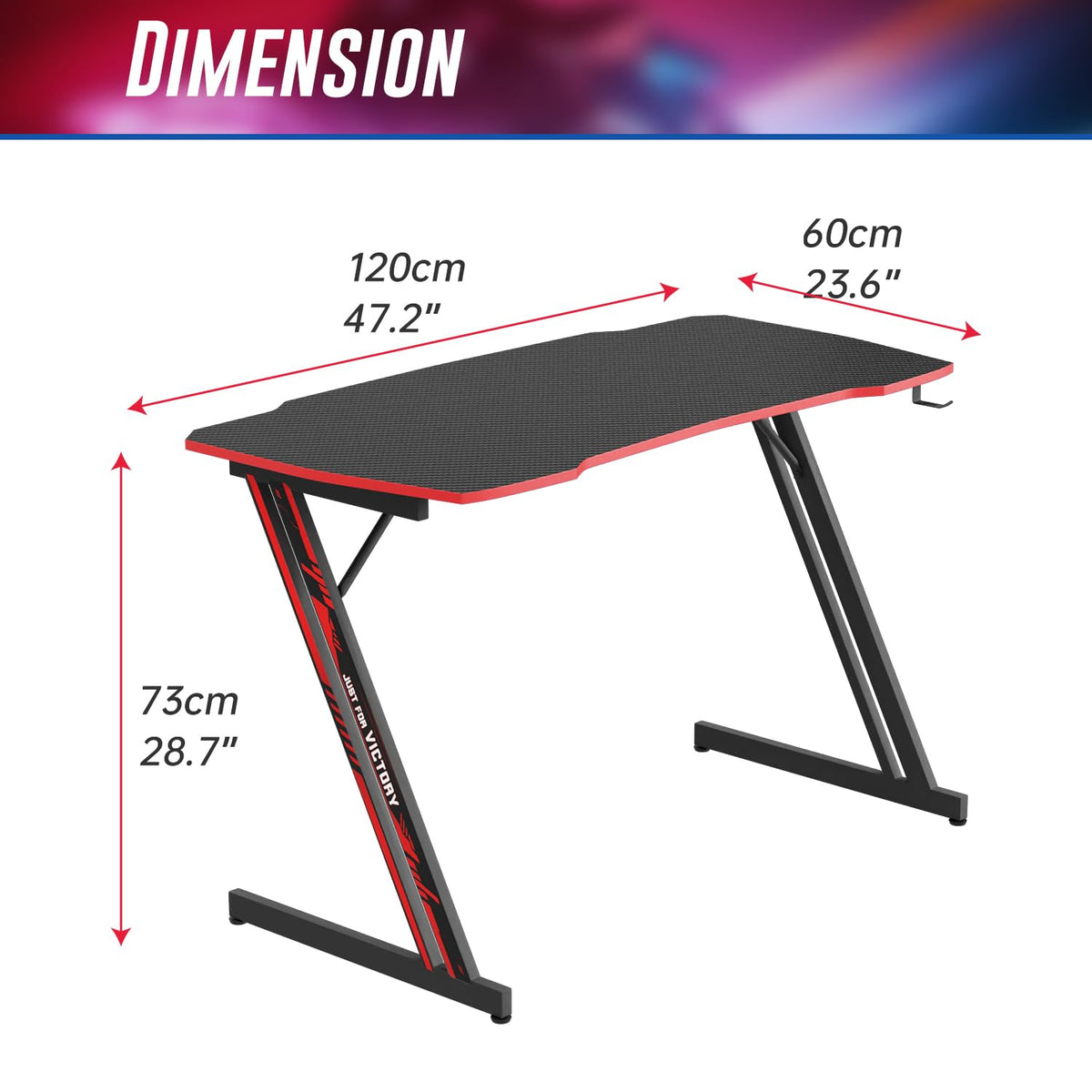 47.2 Inch Z Shaped Carbon Fiber Gaming Desk with Headphone Hook J146875