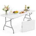 6FT Folding Plastic Utility Table with Carrying Handle, White U3499