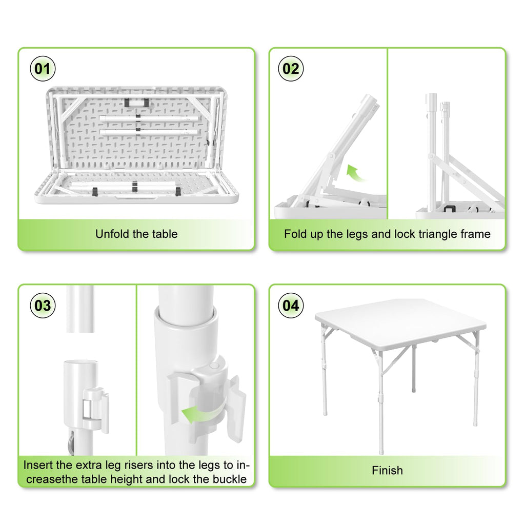 34" White Square Folding Plastic Table with Carrying Handle K363