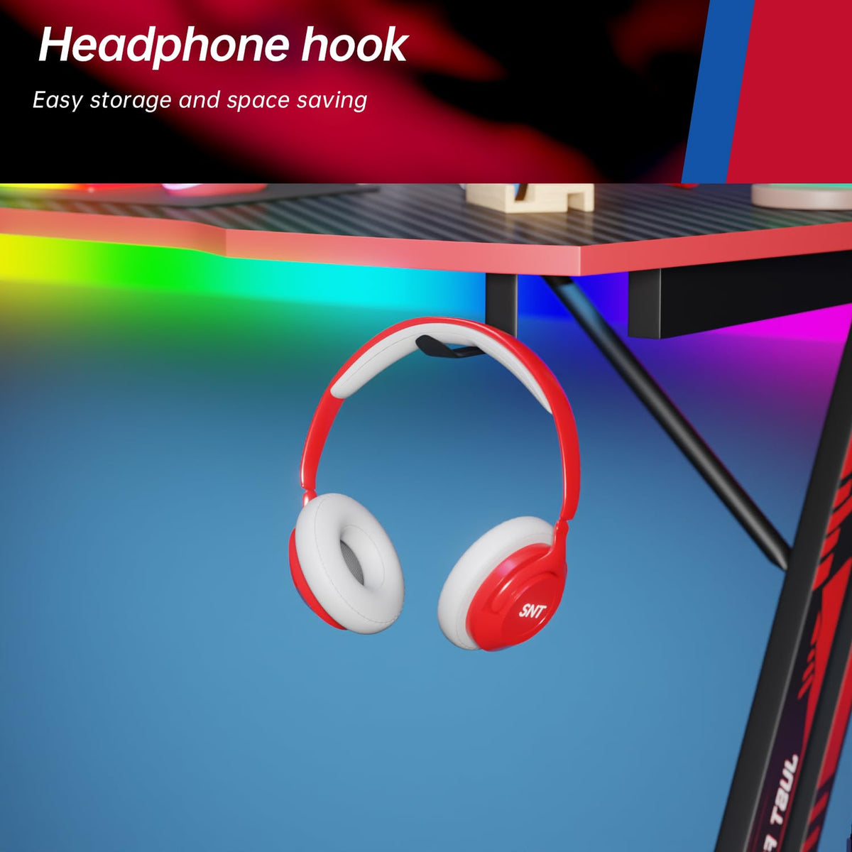 47.2 Inch Z Shaped Carbon Fiber Gaming Desk with Headphone Hook J146875
