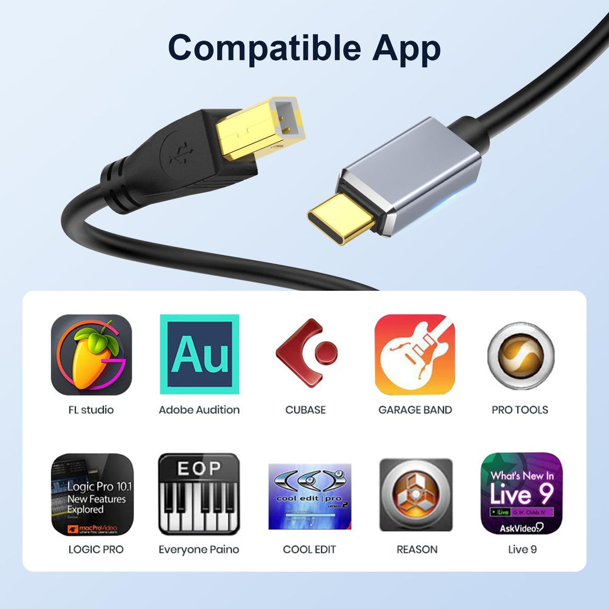 USB C to USB 2.0 MIDI Cable 5FT Black I6937