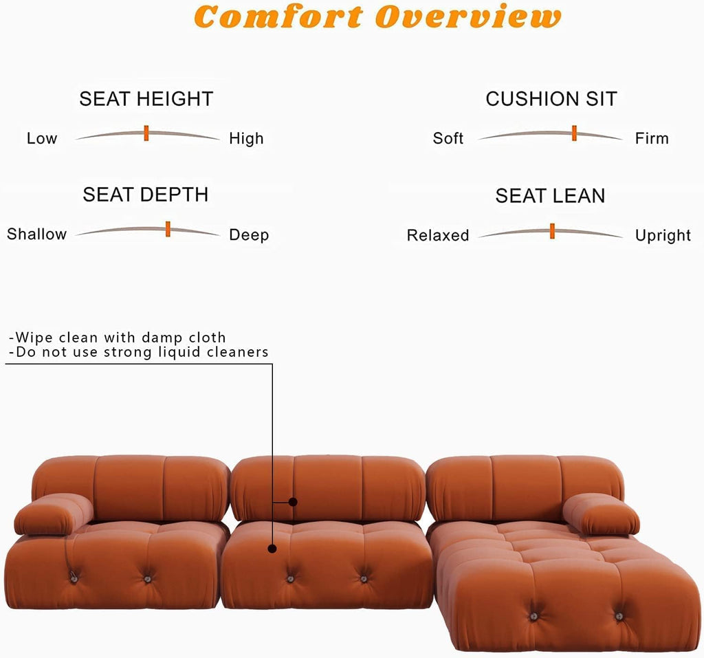 Orange Velvet L Shaped Sectional Sofa with Ottoman H30011