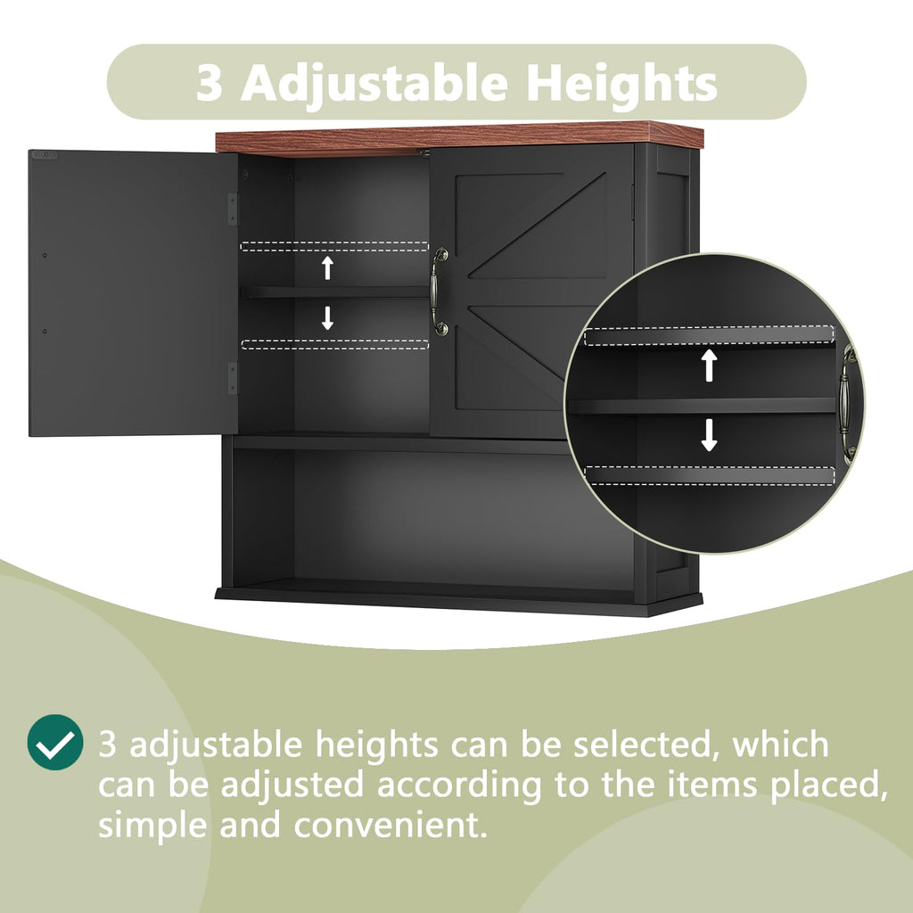 Black Wall Mounted Bathroom Cabinet with Adjustable Shelf T912