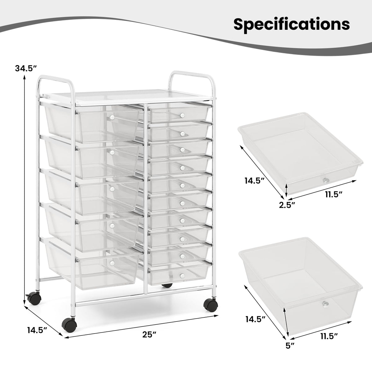 15 Drawer Rolling Storage Cart with Metal Frame E560435
