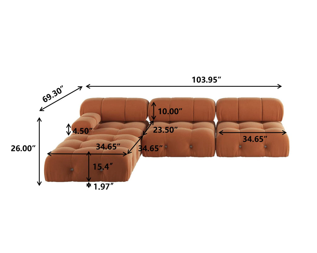 Orange Velvet L Shaped Sectional Sofa with Ottoman H30011