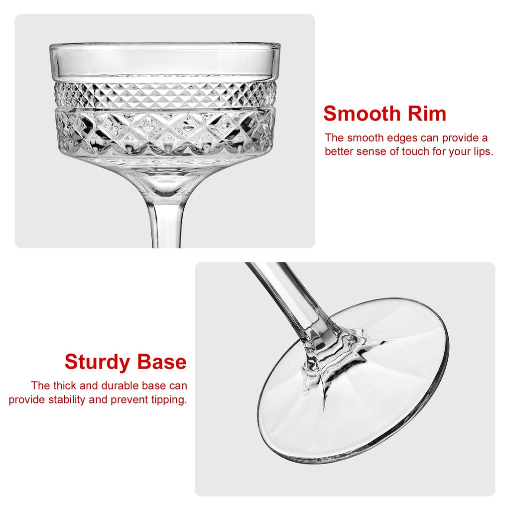 6 Pcs 10 oz Ribbed Coupe Cocktail Glasses Set V6390