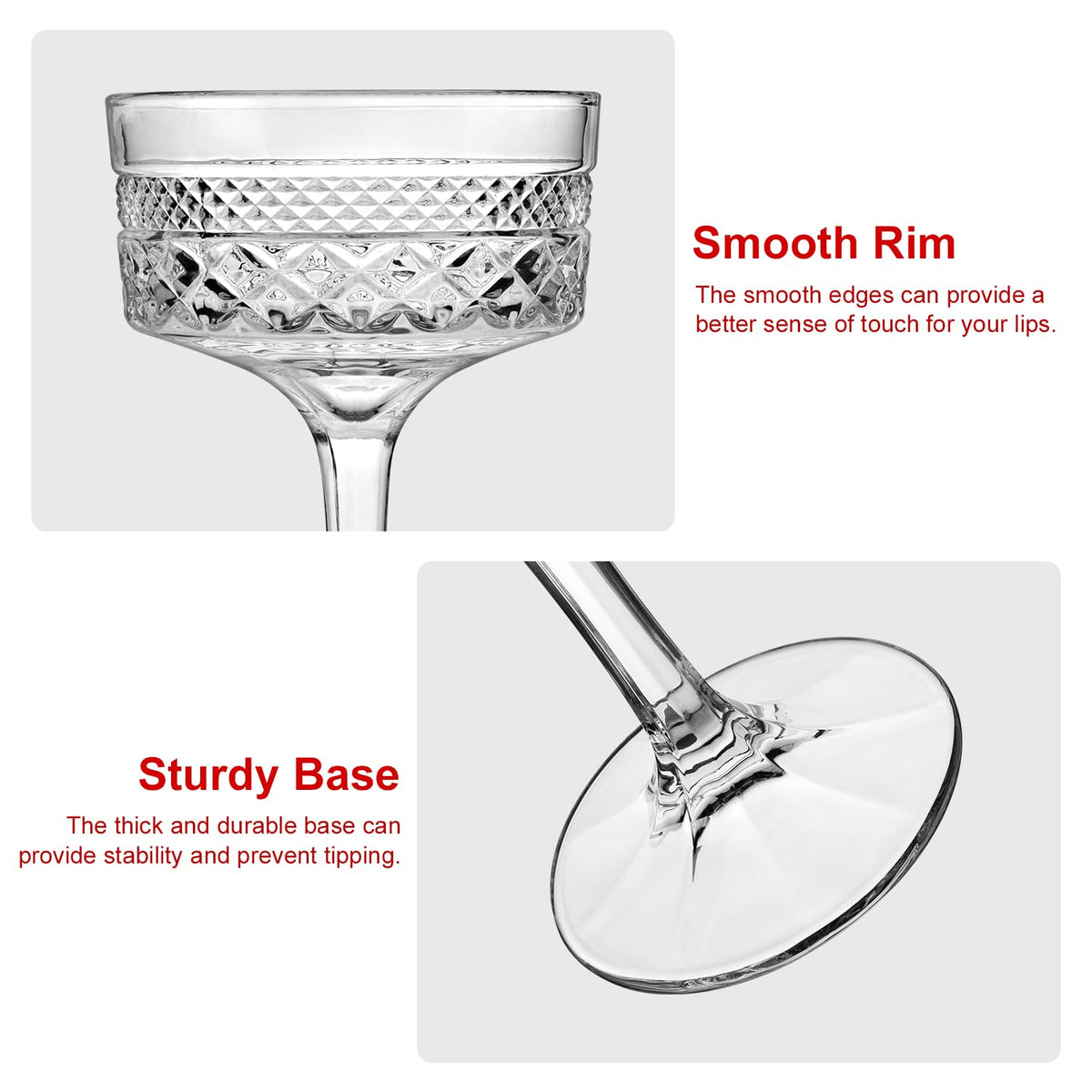 6 Pcs 10 oz Ribbed Coupe Cocktail Glasses Set V6390