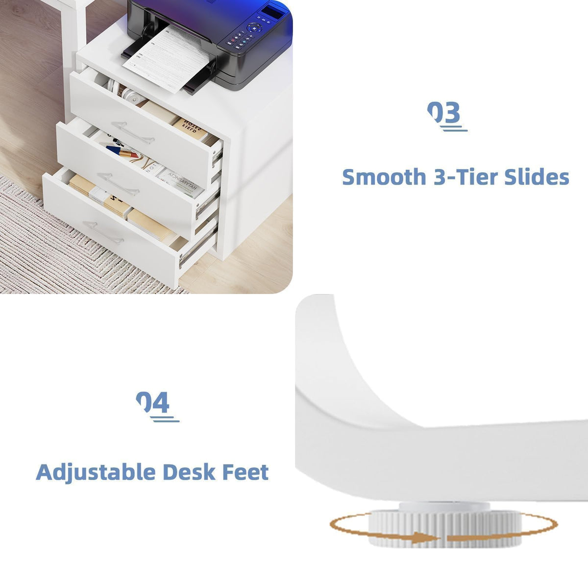 White Office Desk with 3 Drawers Q915744