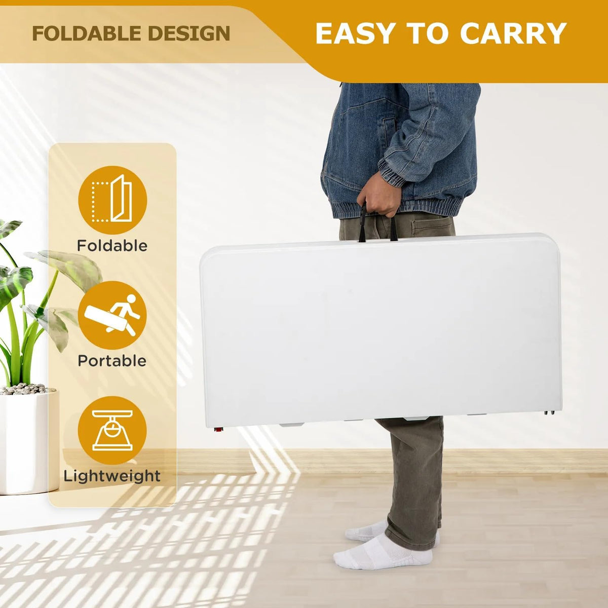 34" Square Plastic Folding Card Table with Carrying Handle N74779