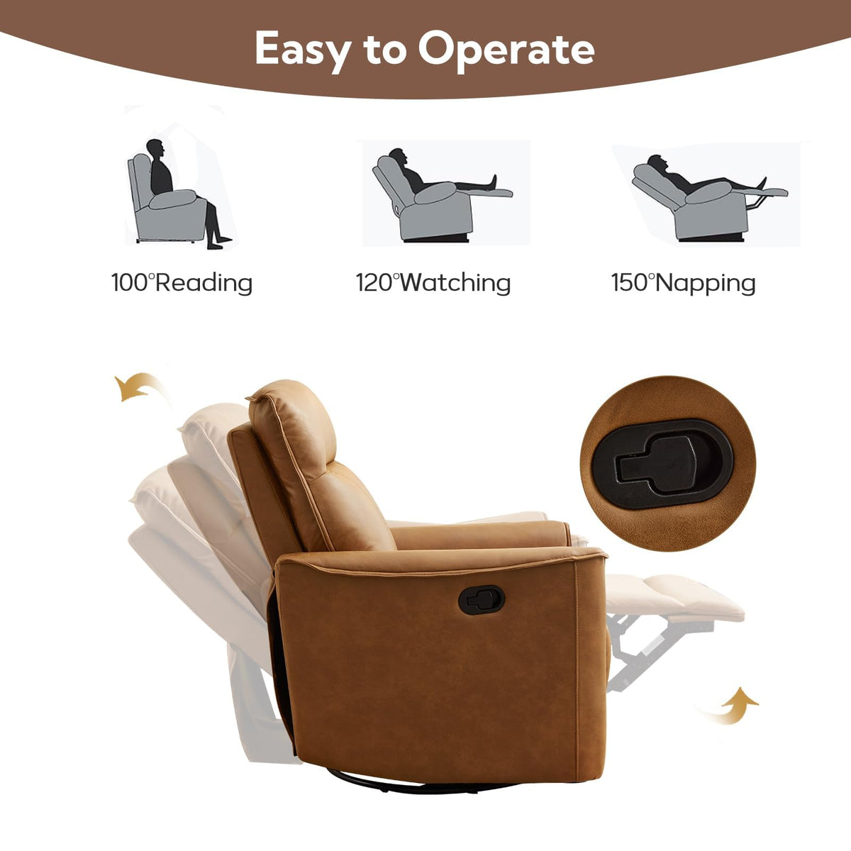 Manual Swivel Rocker Recliner Faux Leather L83282