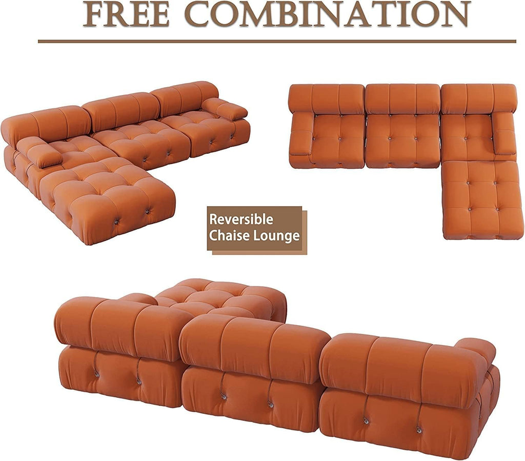Orange Velvet L Shaped Sectional Sofa with Ottoman H30011
