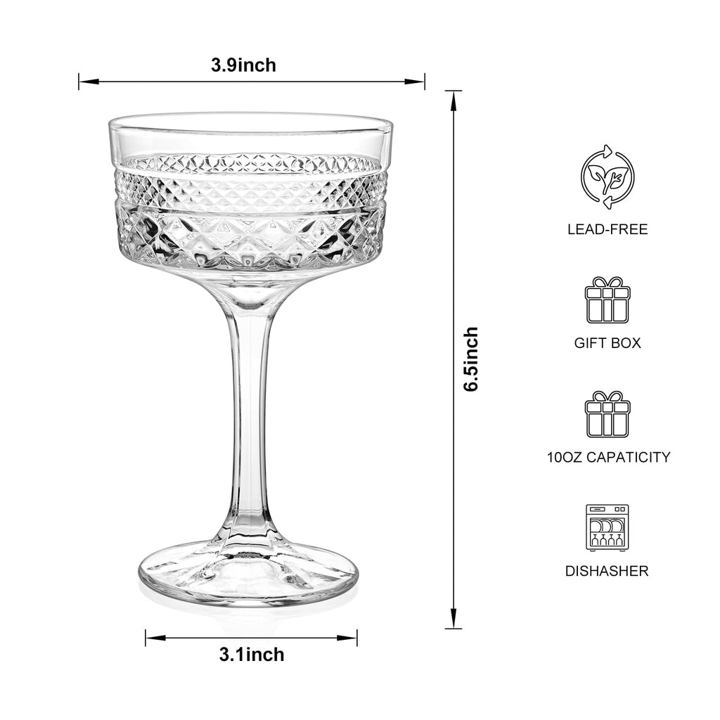 6 Pcs 10 oz Ribbed Coupe Cocktail Glasses Set V6390