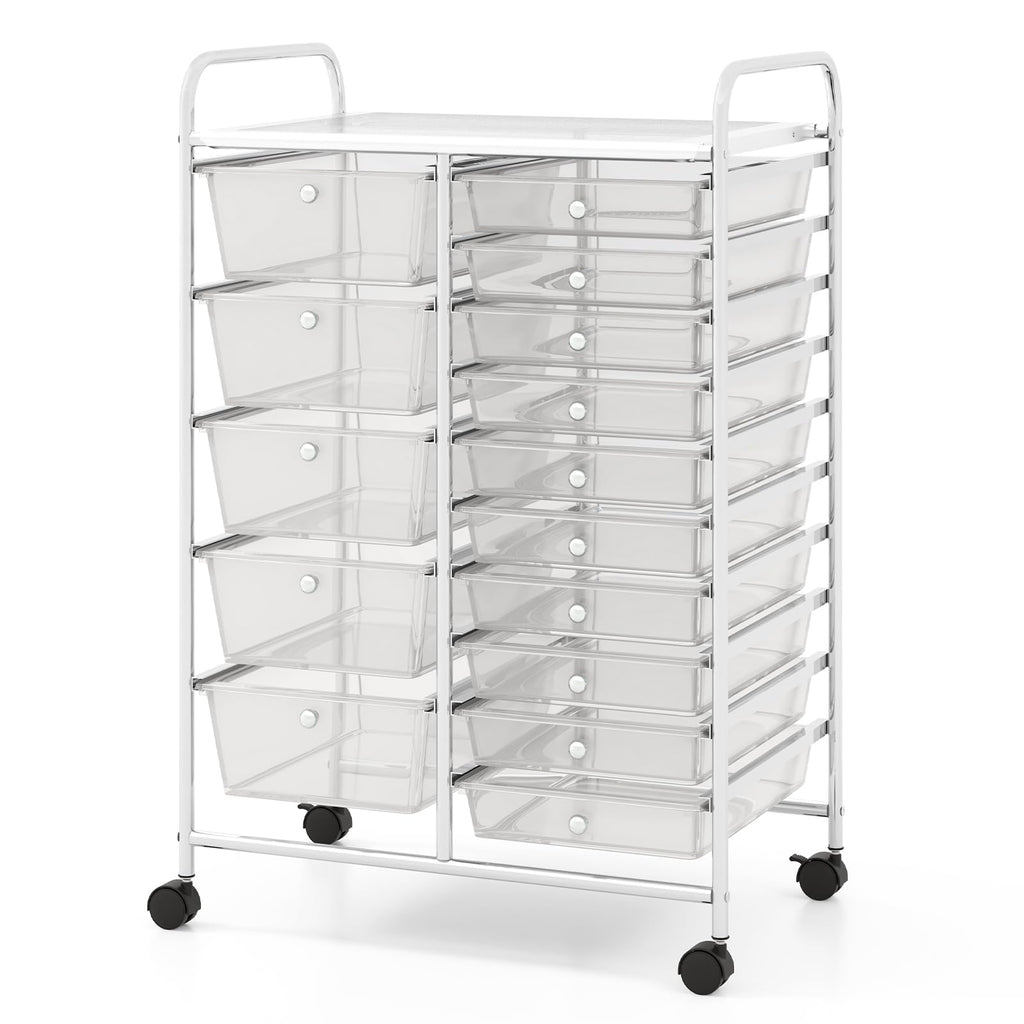 15 Drawer Rolling Storage Cart with Metal Frame E560435