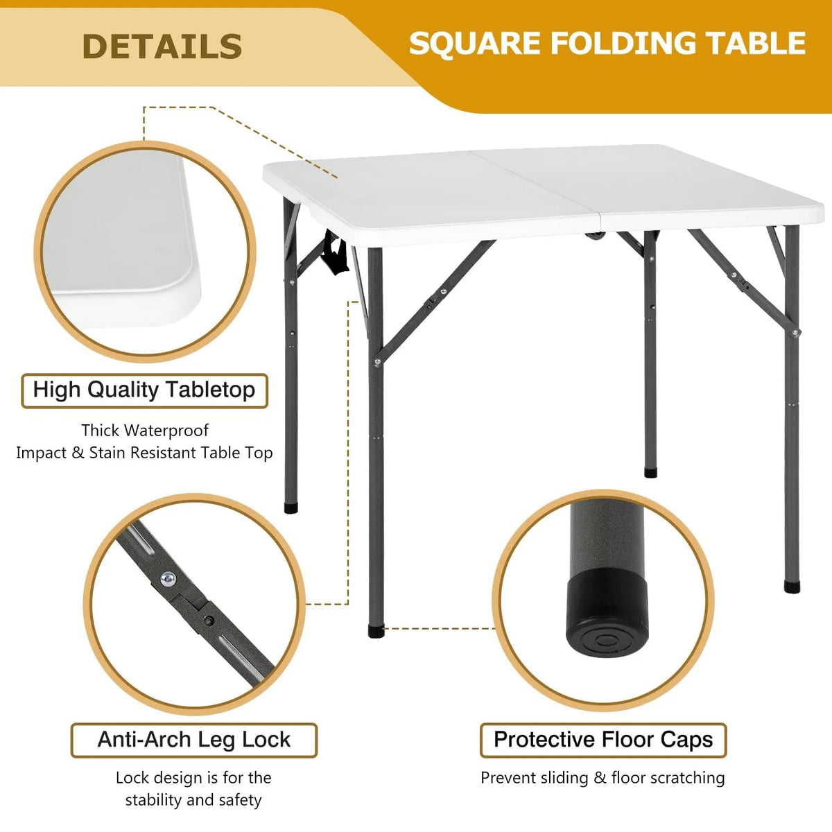 34" Square Plastic Folding Card Table with Carrying Handle N74779