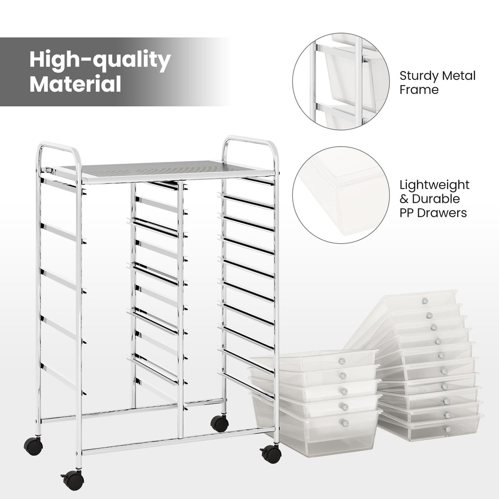 15 Drawer Rolling Storage Cart with Metal Frame E560435