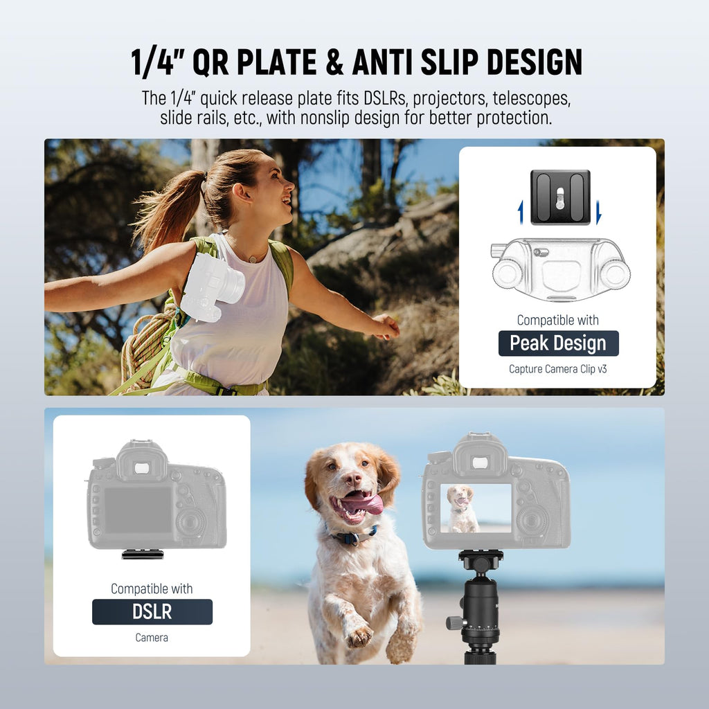 Carbon Fiber Camera Tripod Monopod 65" Lightweight Compact Travel DSLR Video Stand 360° Ball Head 13.2 lbs V452025