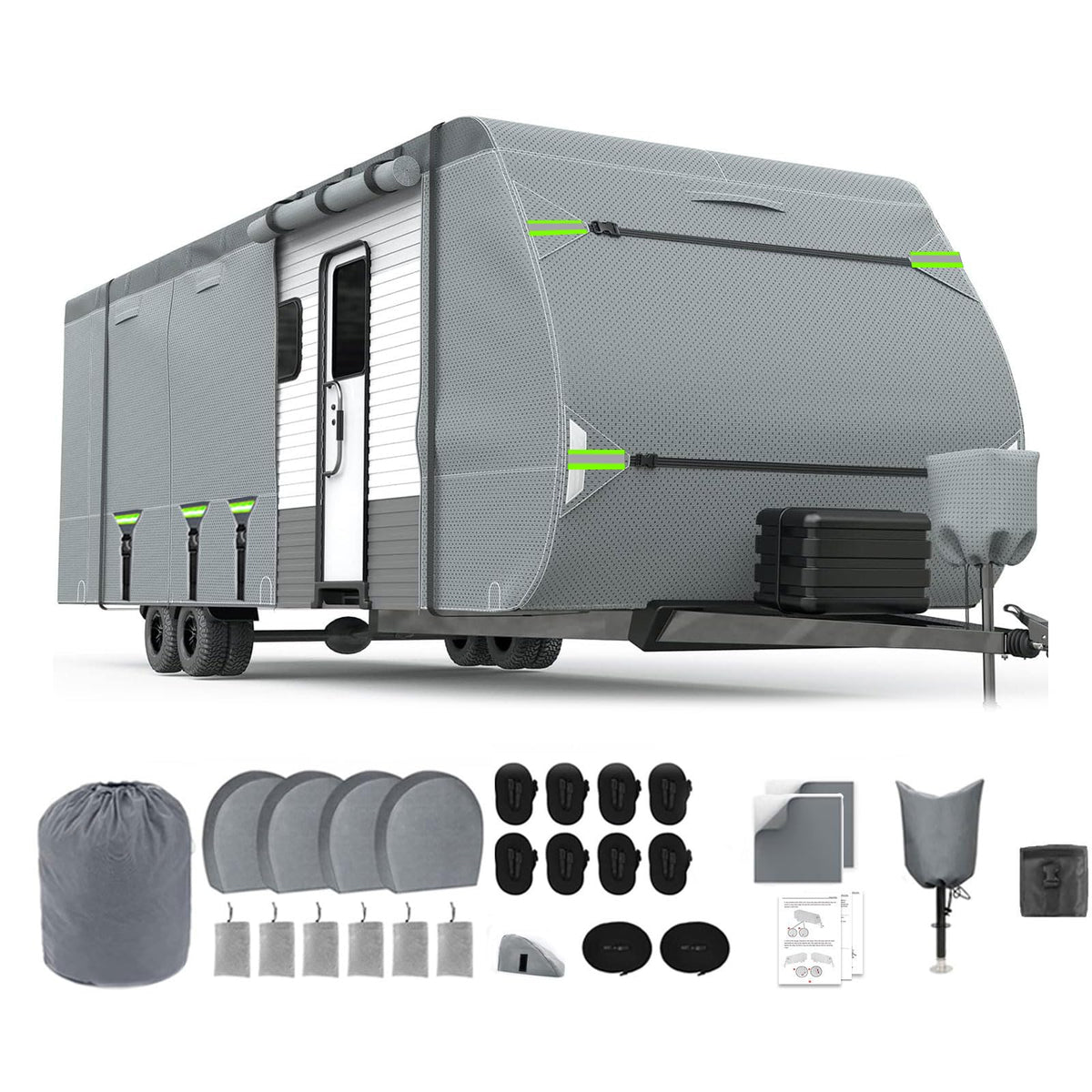 24-27FT 8 Layers Windproof RV Cover with Tire Cover K338