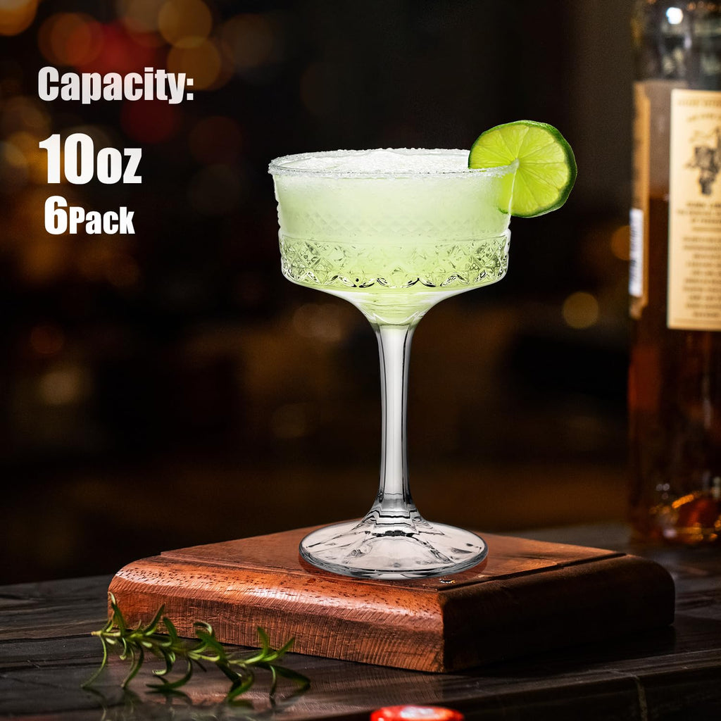 6 Pcs 10 oz Ribbed Coupe Cocktail Glasses Set V6390