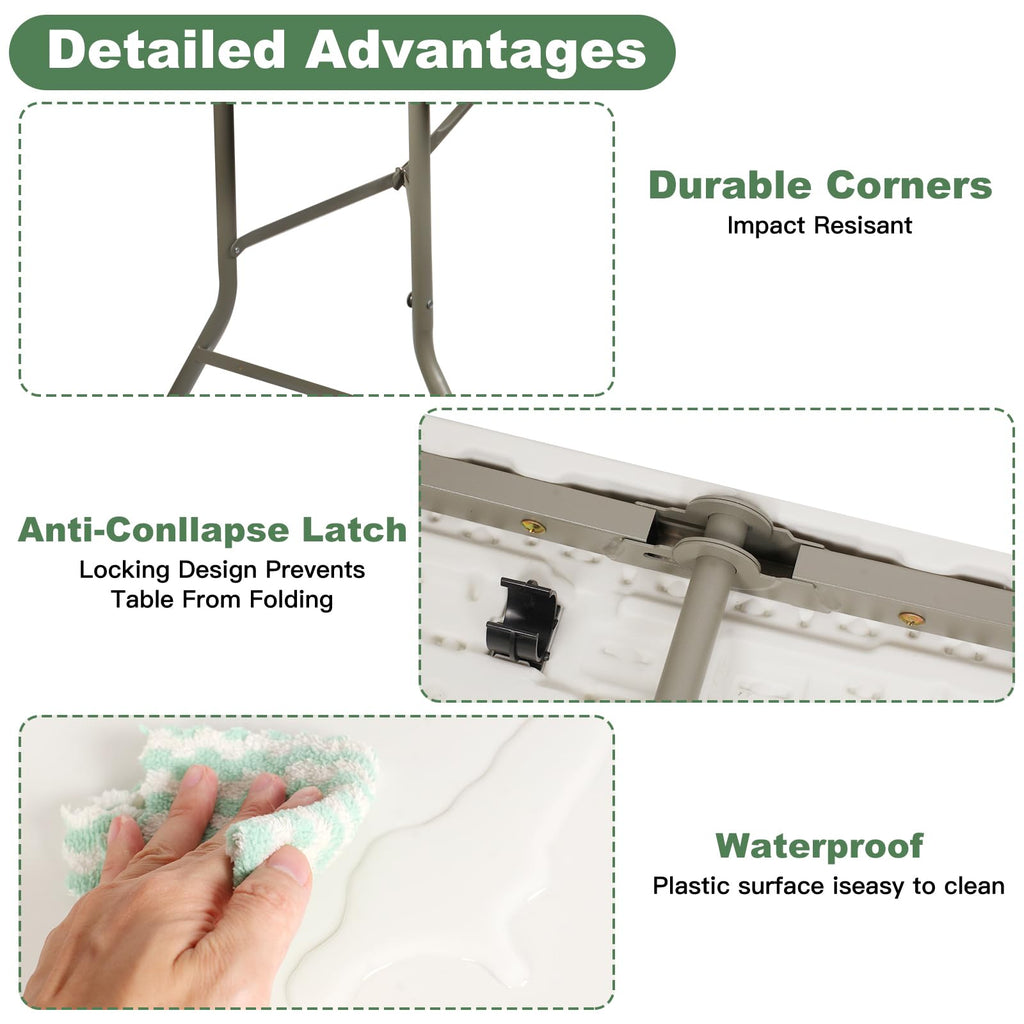 6FT Folding Plastic Utility Table with Carrying Handle, White U3499