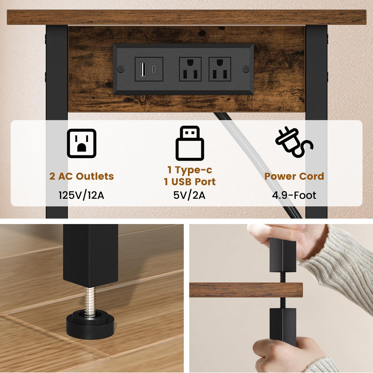 Tall End Table with Charging Station S8299