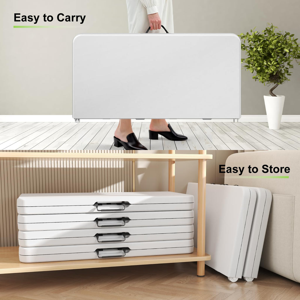 34" White Square Folding Plastic Table with Carrying Handle K363