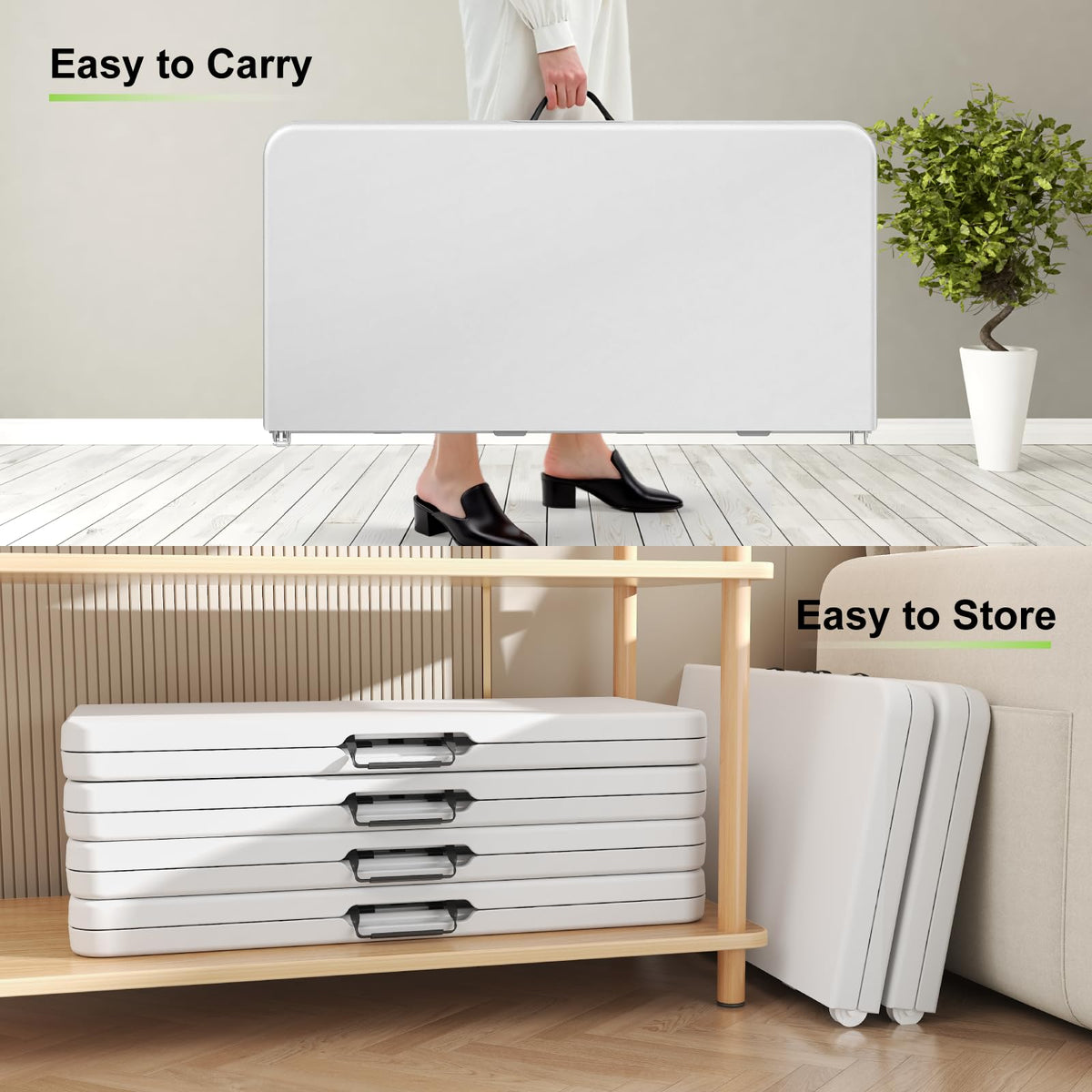 34" White Square Folding Plastic Table with Carrying Handle K363