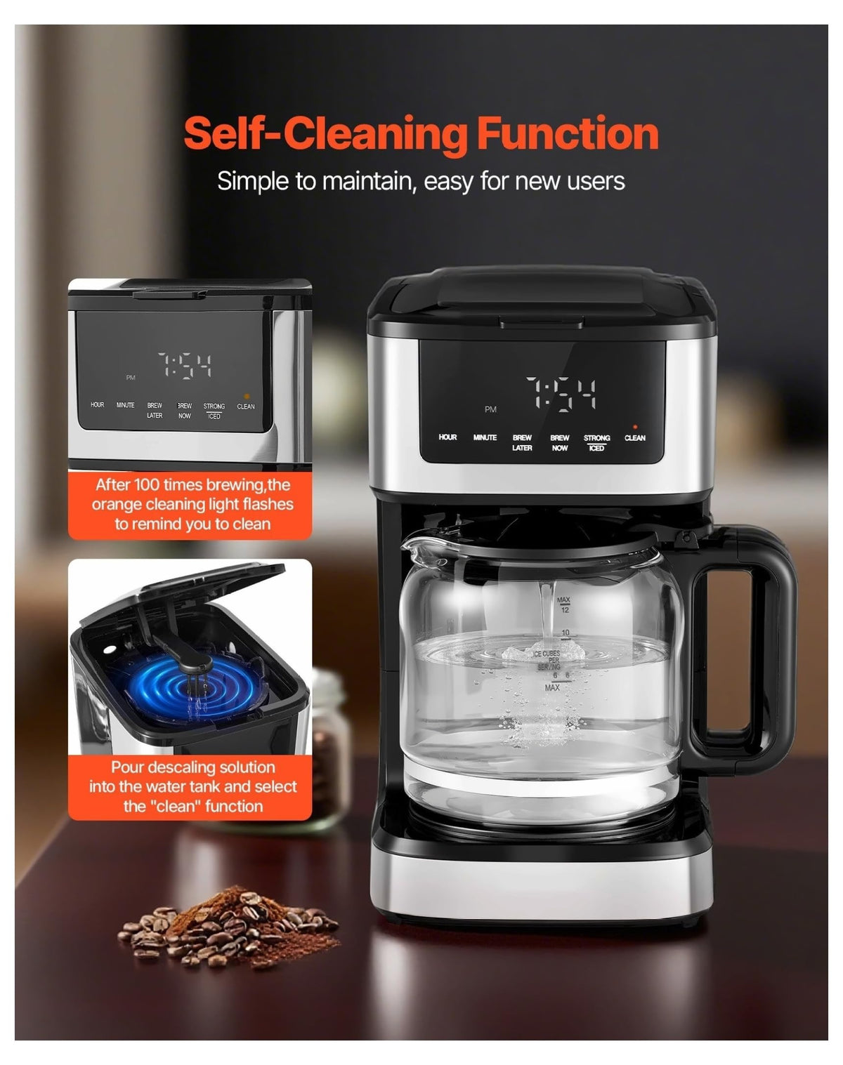 12 Cup Programmable Drip Coffee Maker with Touch Screen S7381