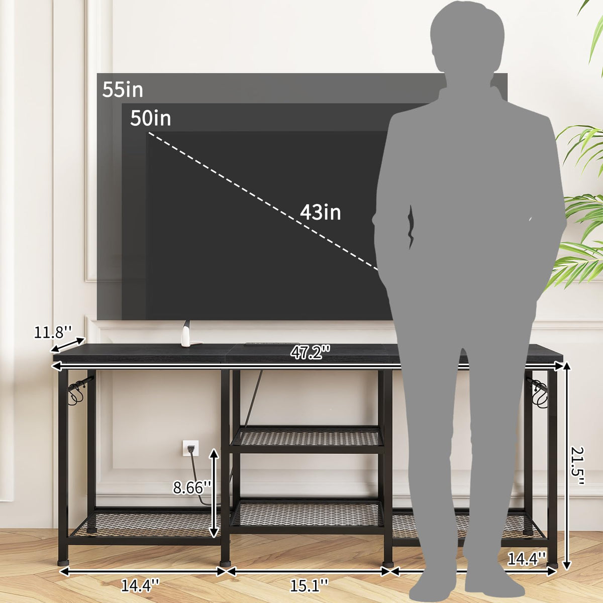Black TV Stand with Outlets C46295
