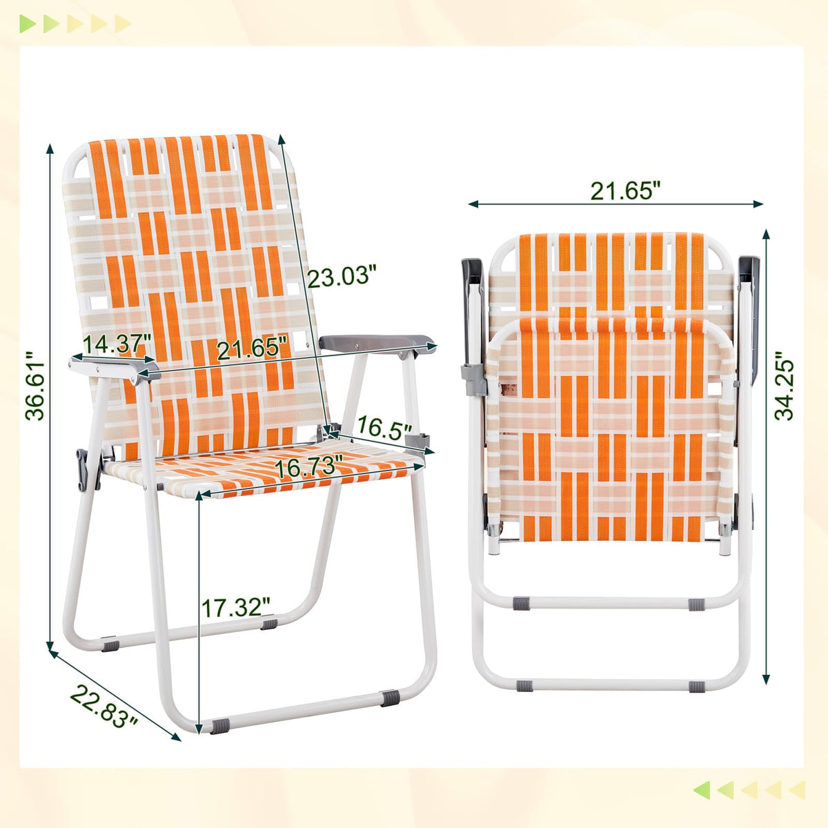 Folding Webbed Chair Set of 2 Steel Frame 300lbs Capacity S906142