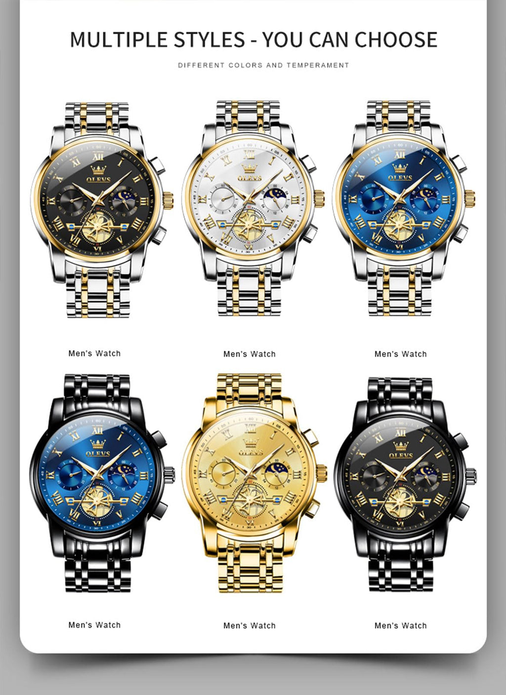 Waterproof Stainless Steel Multifunction Mens Watch L68994