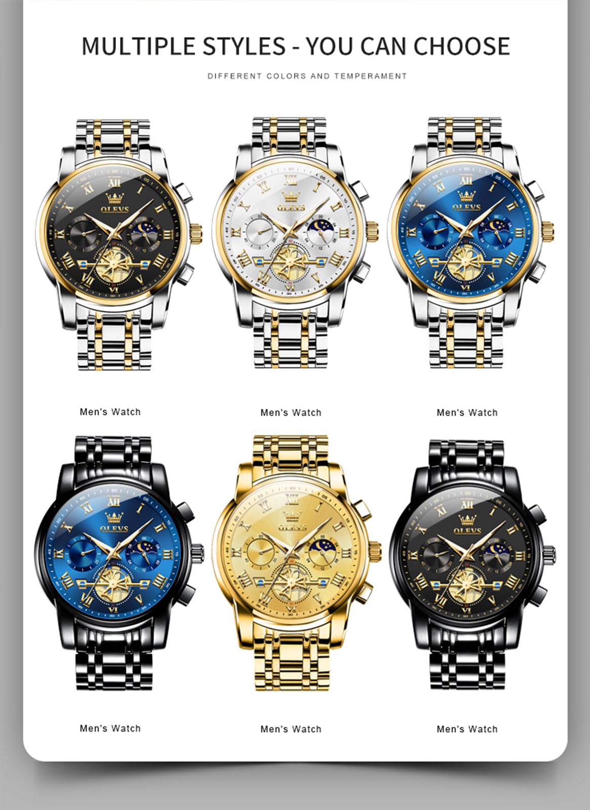 Waterproof Stainless Steel Multifunction Mens Watch L68994