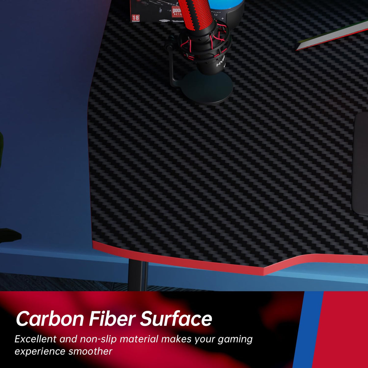 47.2 Inch Z Shaped Carbon Fiber Gaming Desk with Headphone Hook J146875