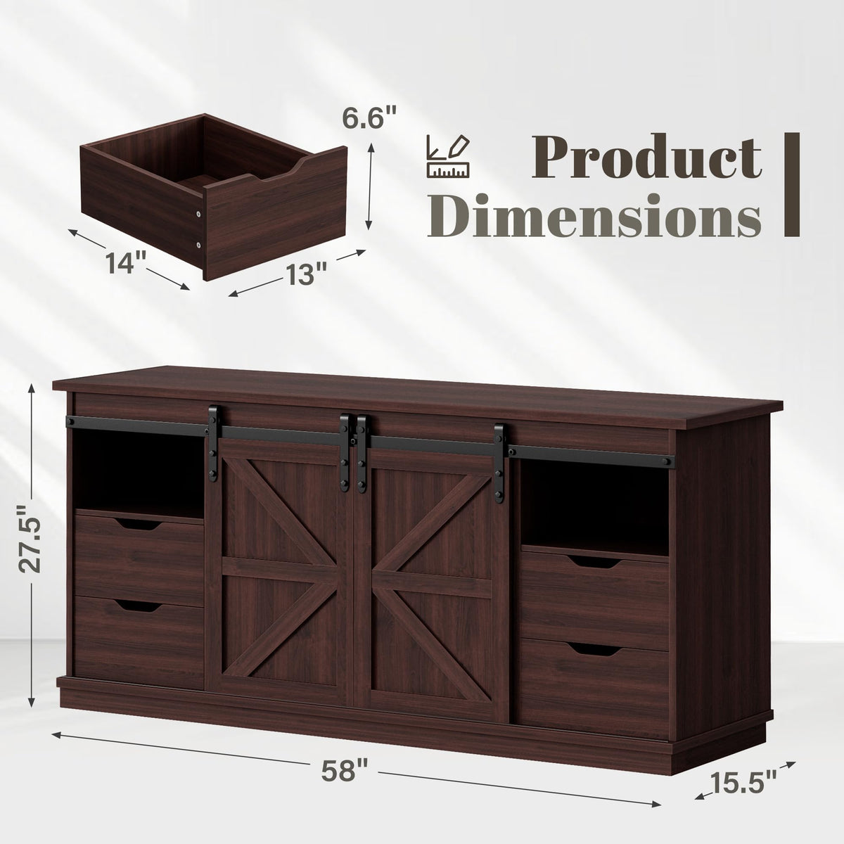 58" 4 Drawers Espresso TV Stand R86644