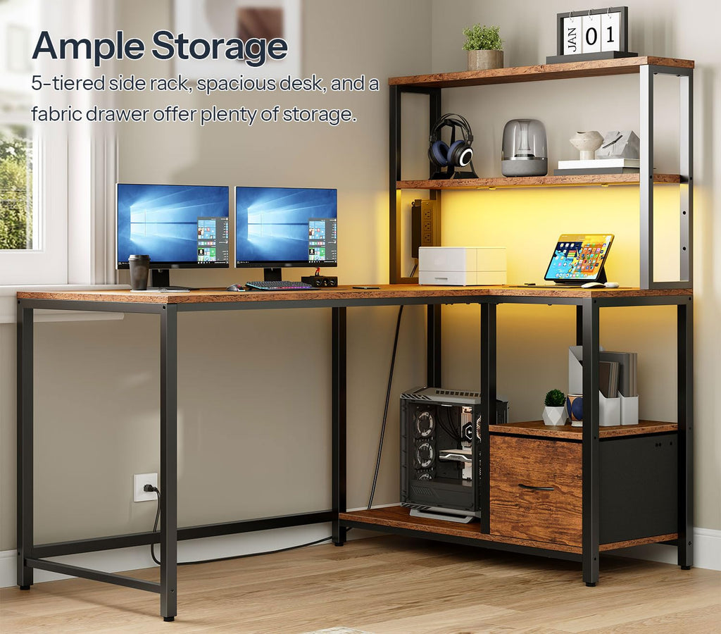 46 Inch Reversible Computer Desk with LED Light & Power Outlet X36469