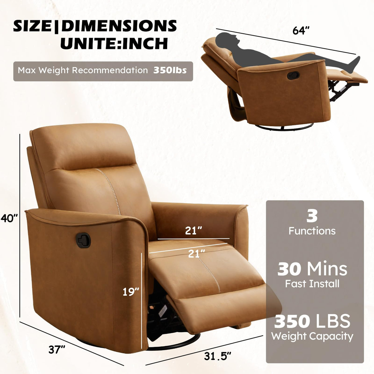 Manual Swivel Rocker Recliner Faux Leather L83282