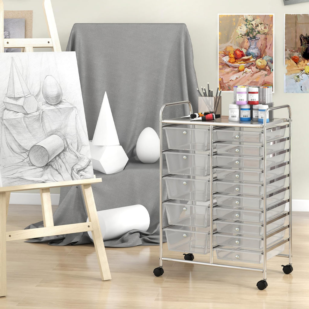 15 Drawer Rolling Storage Cart with Metal Frame E560435