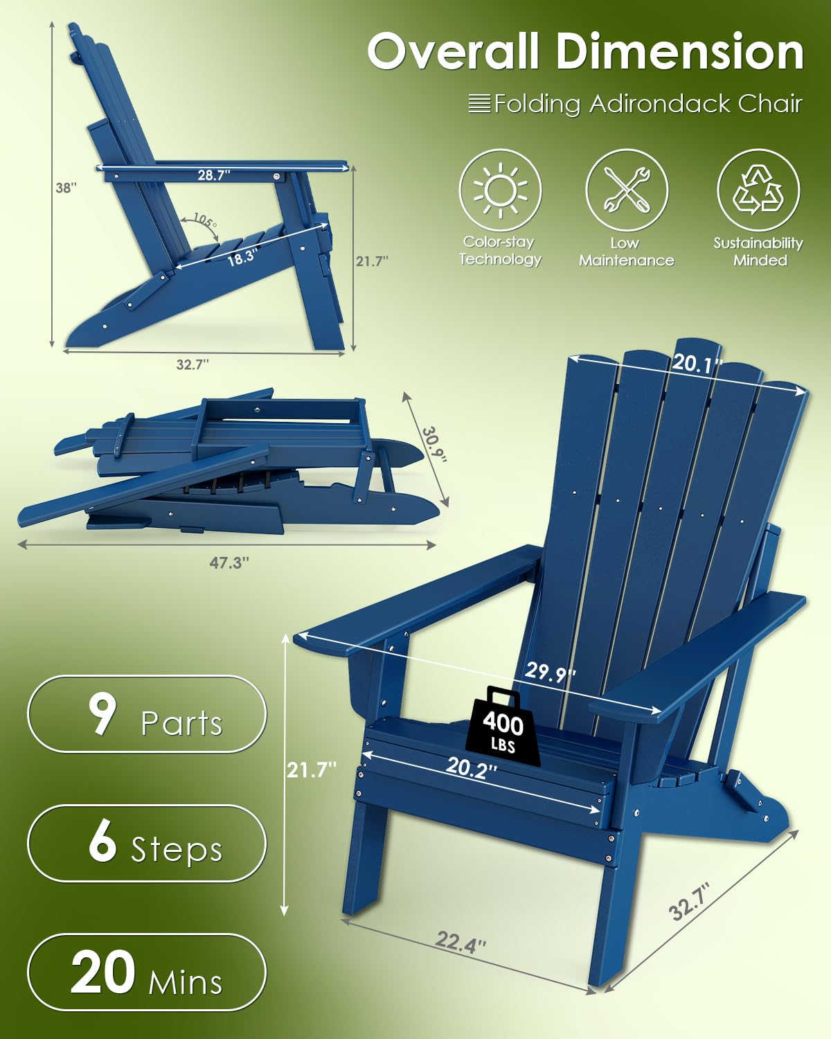 Blue Folding Adirondack Chairs Set of 2 H990