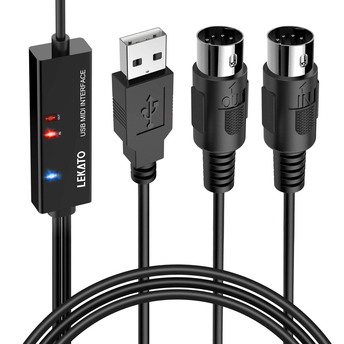USB MIDI Cable 6.5Ft with Input & Output Q288
