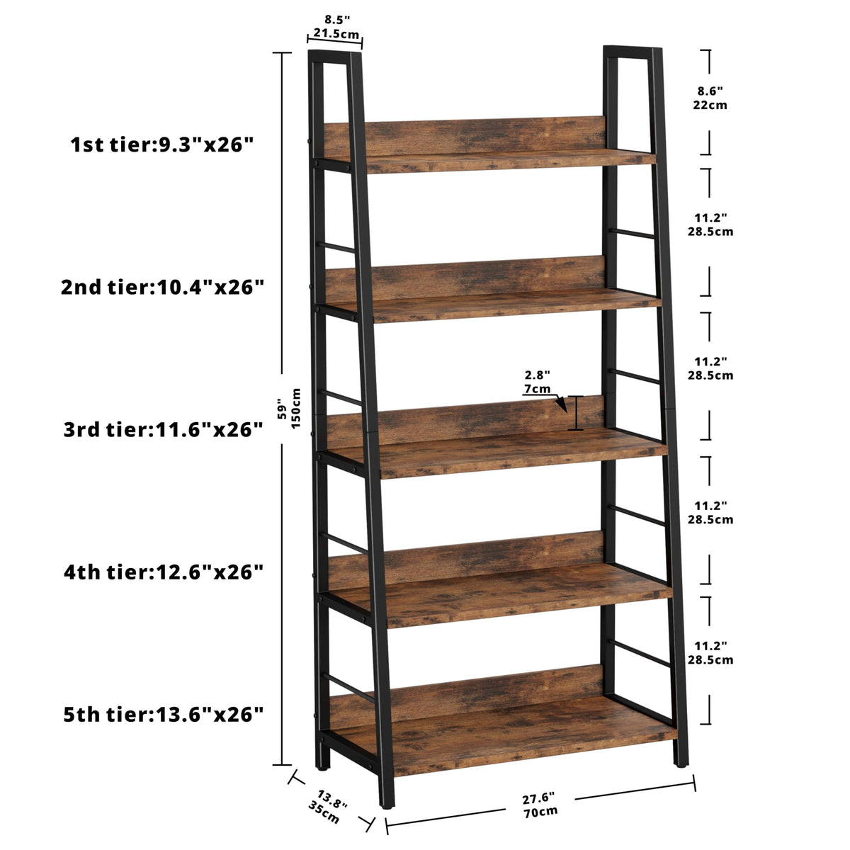 5 Tier Metal Frame Ladder Bookcase Y818697