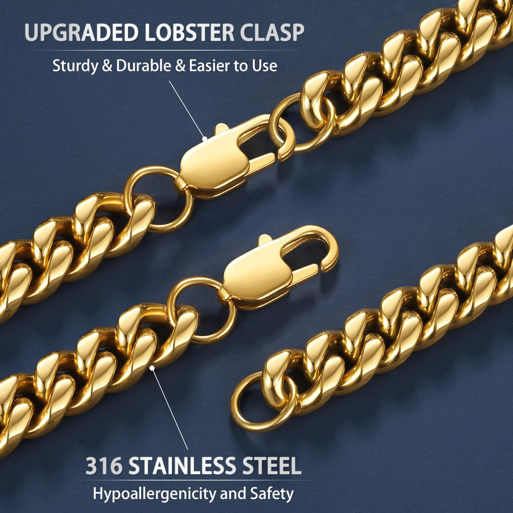 Cuban Link Chain 4mm 6mm 10mm 18K Gold Plated 316L Stainless Steel Necklace U307560