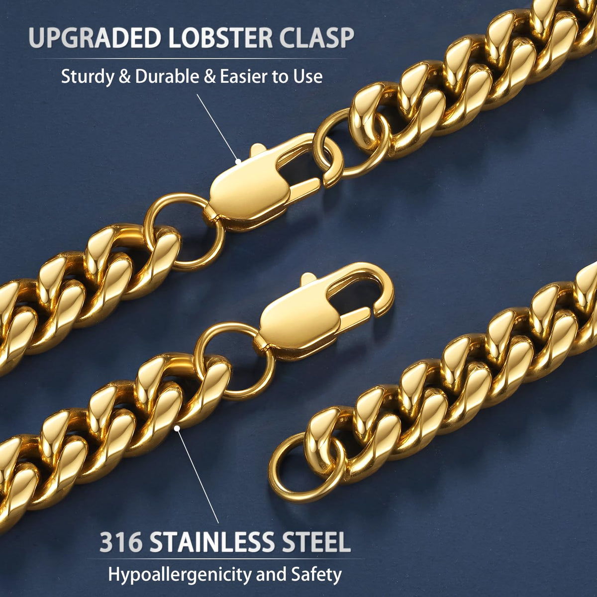 Cuban Link Chain 4mm 6mm 10mm 18K Gold Plated 316L Stainless Steel Necklace U307560