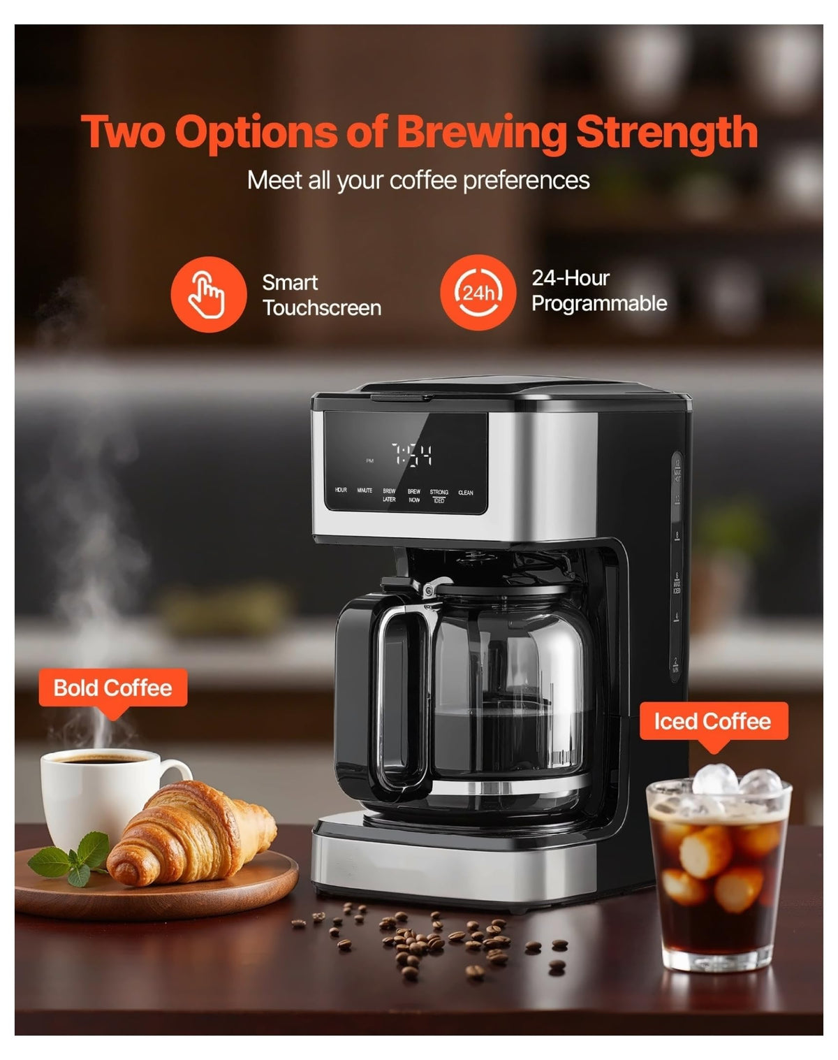 12 Cup Programmable Drip Coffee Maker with Touch Screen S7381