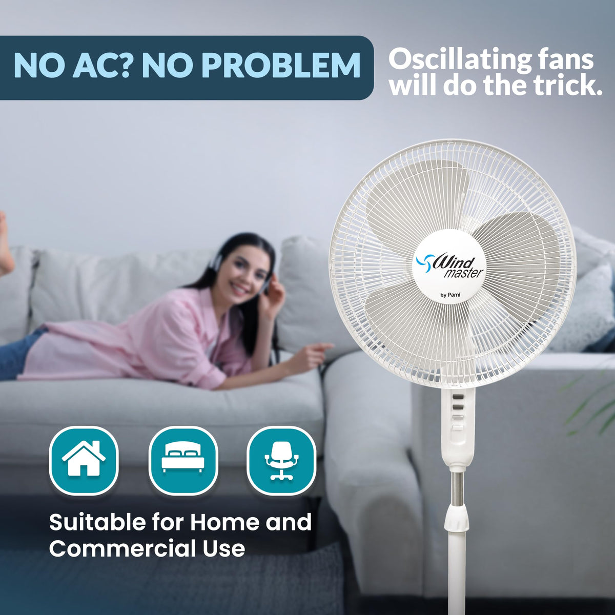 16 in Oscillating Pedestal Fan, 3 Speed, White T5939
