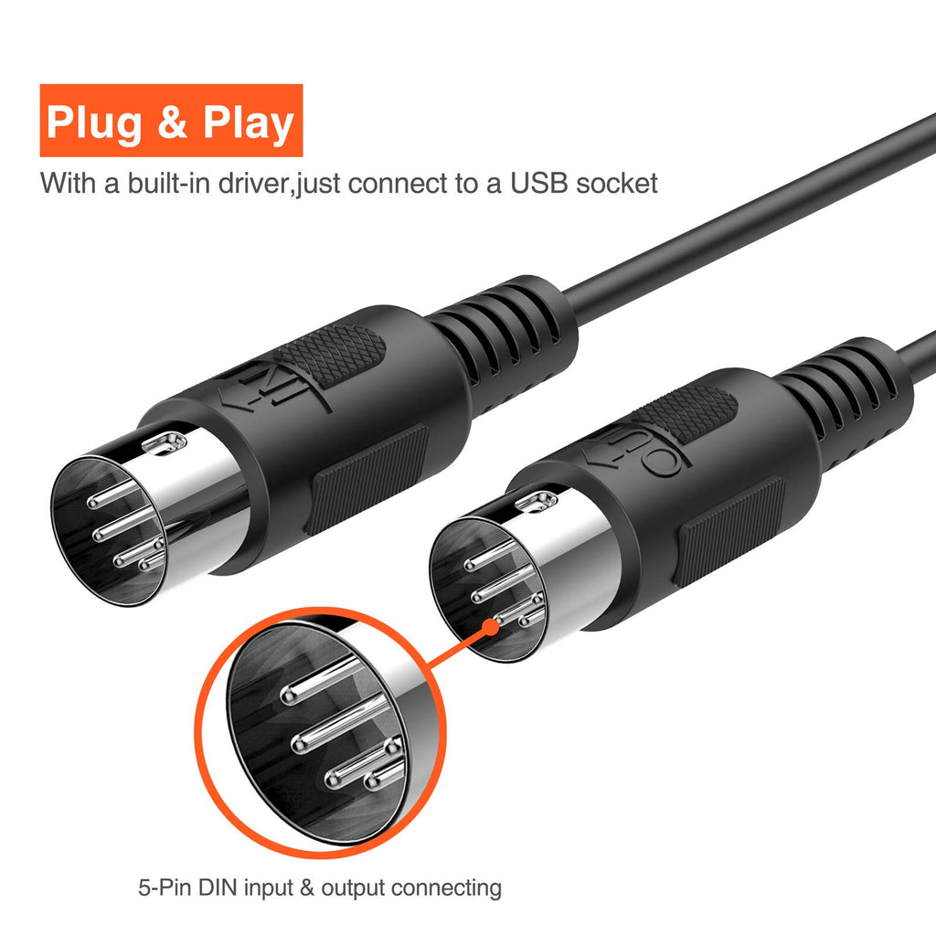 USB MIDI Cable 6.5Ft with Input & Output Q288