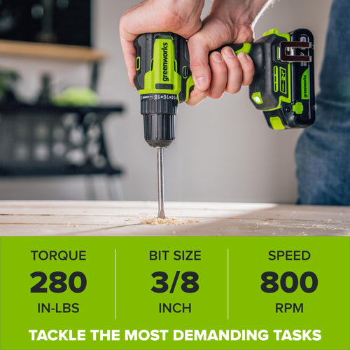 24V Cordless Brushless 3/8" Drill/Driver with 2.0Ah Battery and 10PC Titanium Drill Bit Set X980
